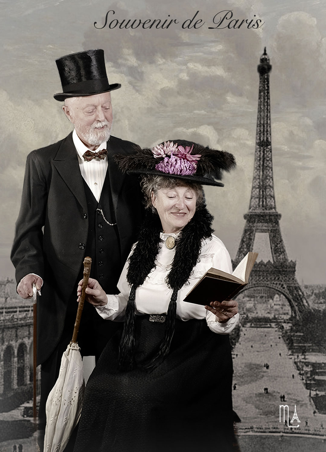 Photo 1900 rétro Séances photos portraits en tenues vintage 1900 mode Belle Epoque exposition universelle couple lecteurs